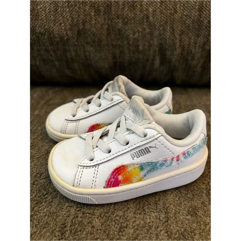 Toddler Shoes Lot Size 5C Converse White Tie Dye Puma Rainbow 3 Pairs GUC